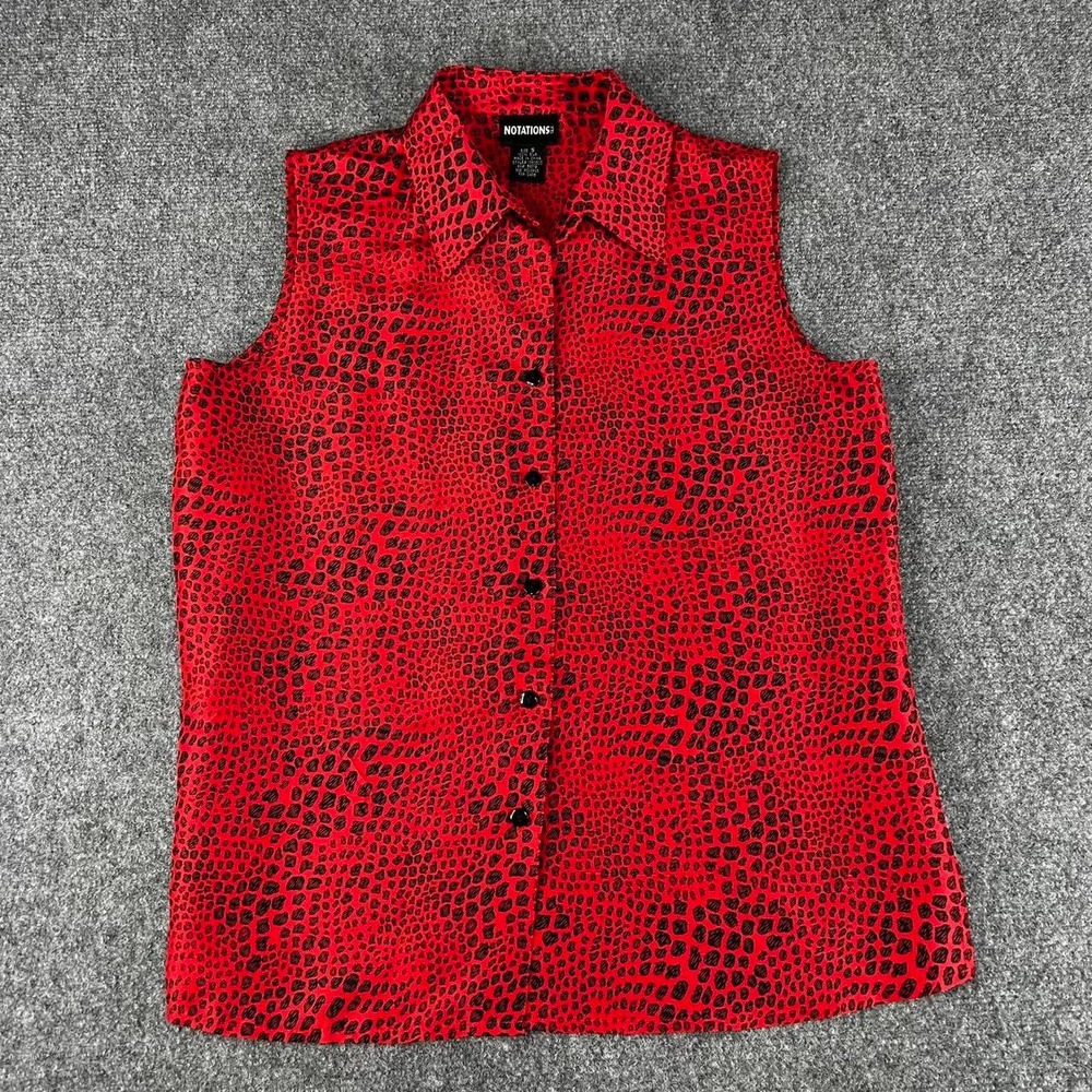 Vintage Notations red leopard print silk sleeveless blouse Size Small
